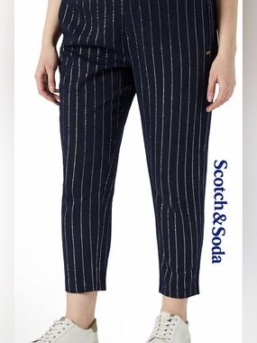 NWT Scotch & Soda dark blue pants with a glittery, shiny vertical silver thread